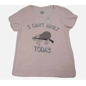 Bobbie Brooks Womens Large Pink Pajama Top With "I Cant Adult Today" Sloth Desig
